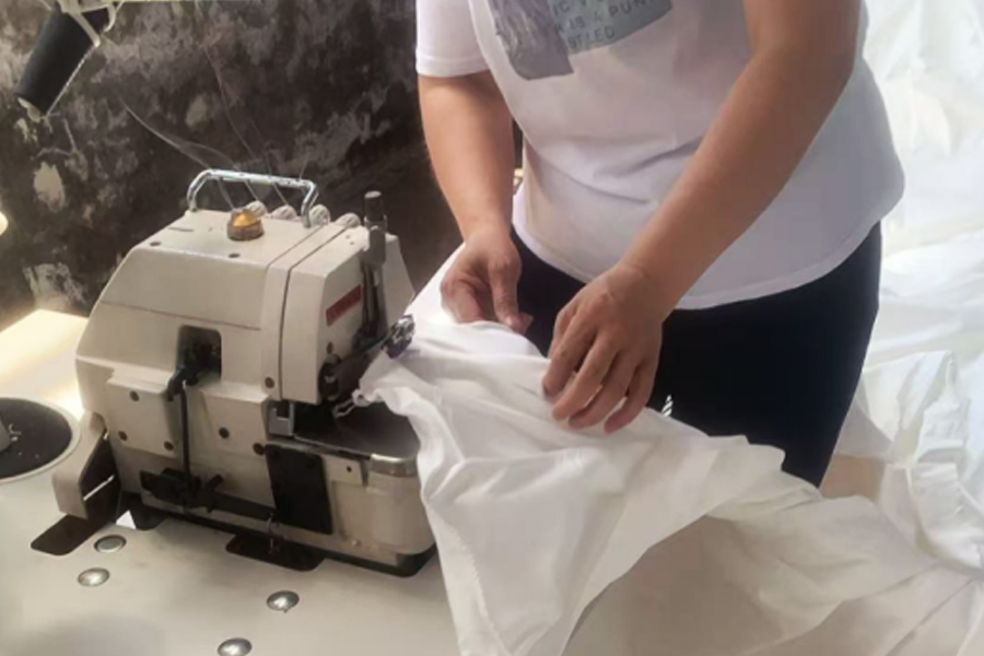 Verven fabriek productie-grijze doek naaien hoofdgebied